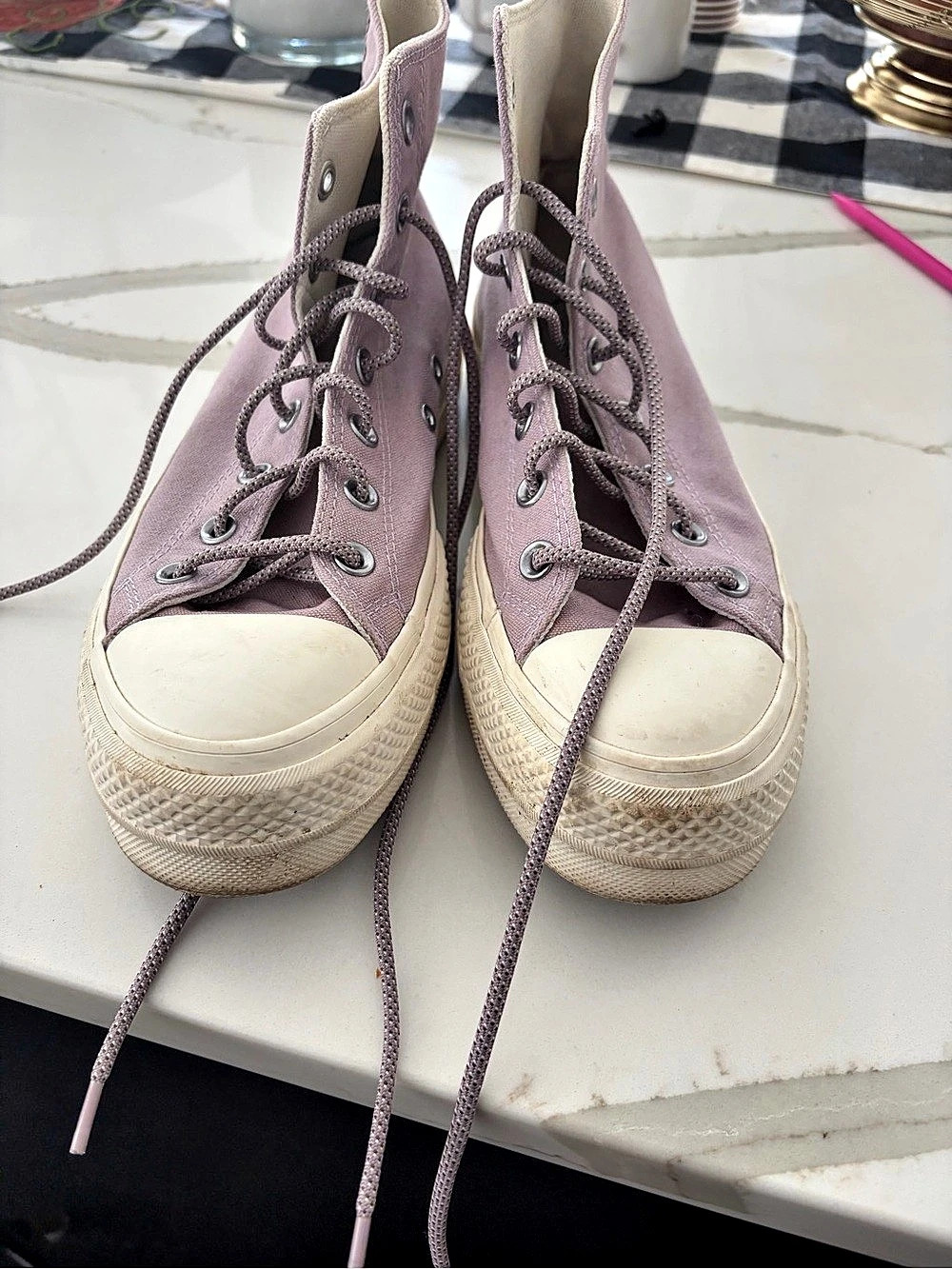 Converse Chuck Taylor All Star Lift Platform High Top Sneakers in Purple & White